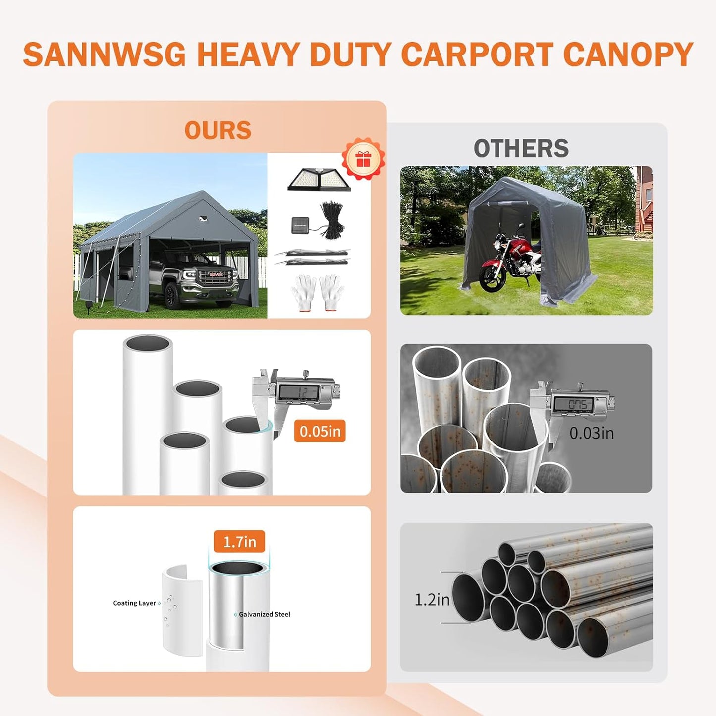 Carports 13X25 Heavy Duty,Portable Car Port Garage,Carport Canopy with Side Doors,Outdoor Car Shelter All Weather,Gray