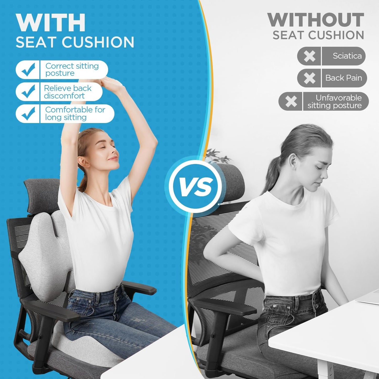 BEAUTRIP Seat Cushion & Lumbar Support Pillow for Office Chair, Car & Wheelchair - Ergonomic Coccyx Cushion for Tailbone, Sciatica & Back Pain Relief - Extra-Dense Charcoal Memory Foam Chair Cushions