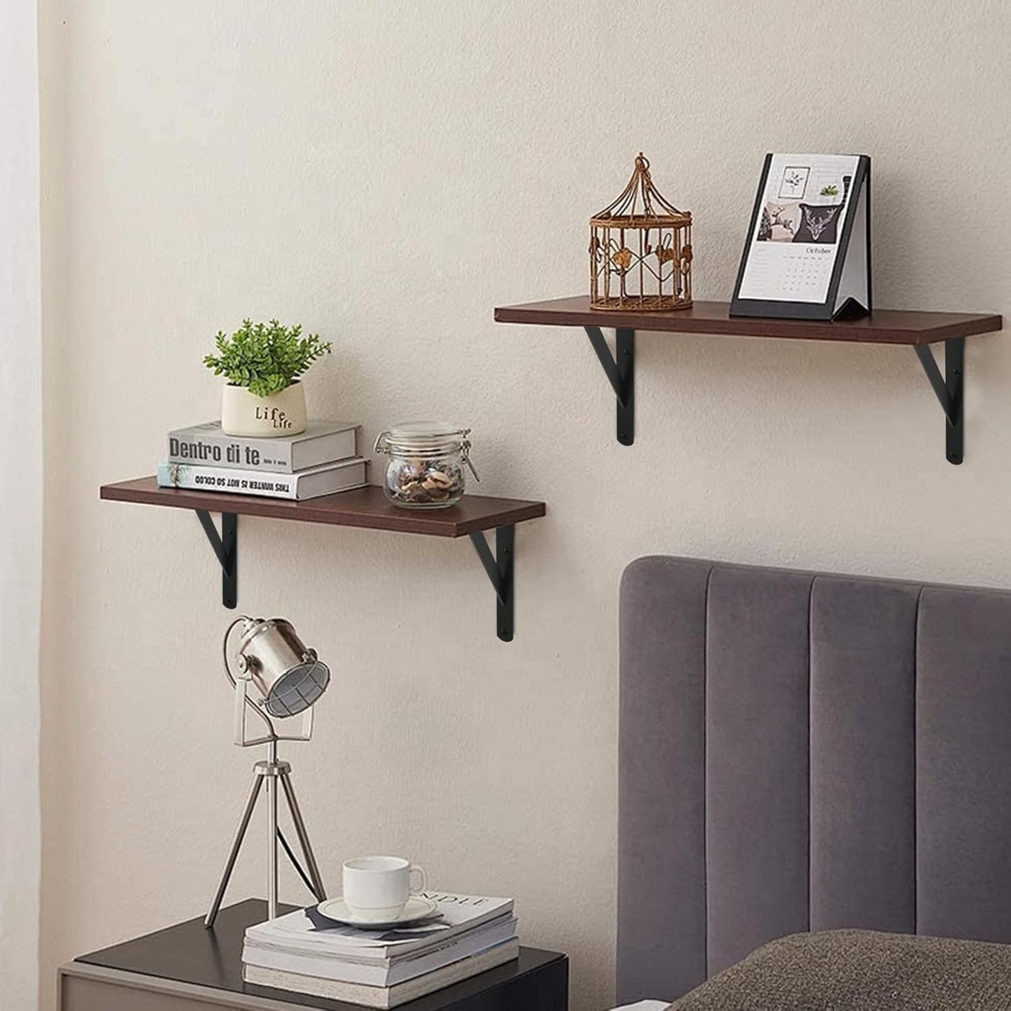 6 Pack L16 x H 10" Black Heavy Duty Shelf Brackets with Screws Metal Shelf Brackets Shelf Support Angle Brackets for Shelves L Brackets Heavy Duty Floating Shelf