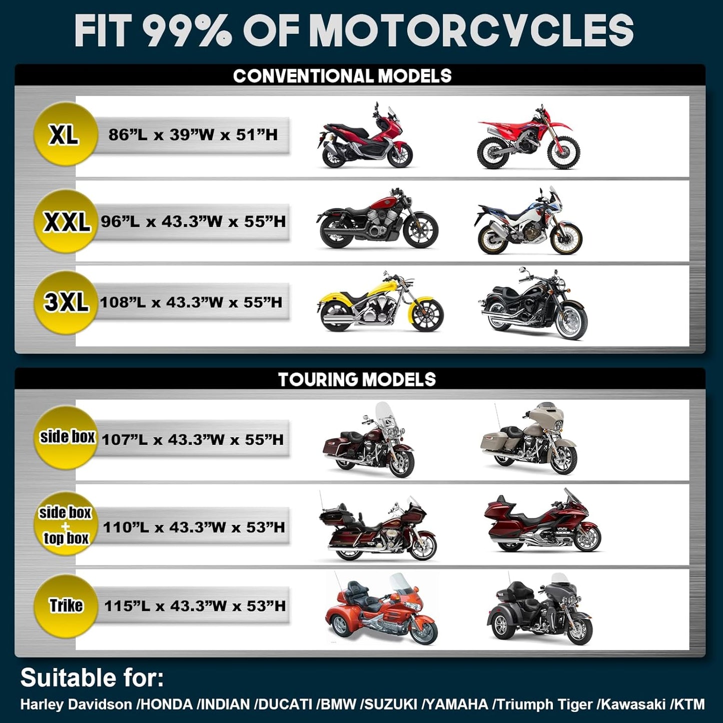 Rosefray Motorcycle Cover with Side Box Heavy Duty 600D Waterproof for Touring Models Harley Davidson Road King,Road Glide,Street Glide, Electra Glide,Low Rider-ST Indoor & Outdoor Storage Blue