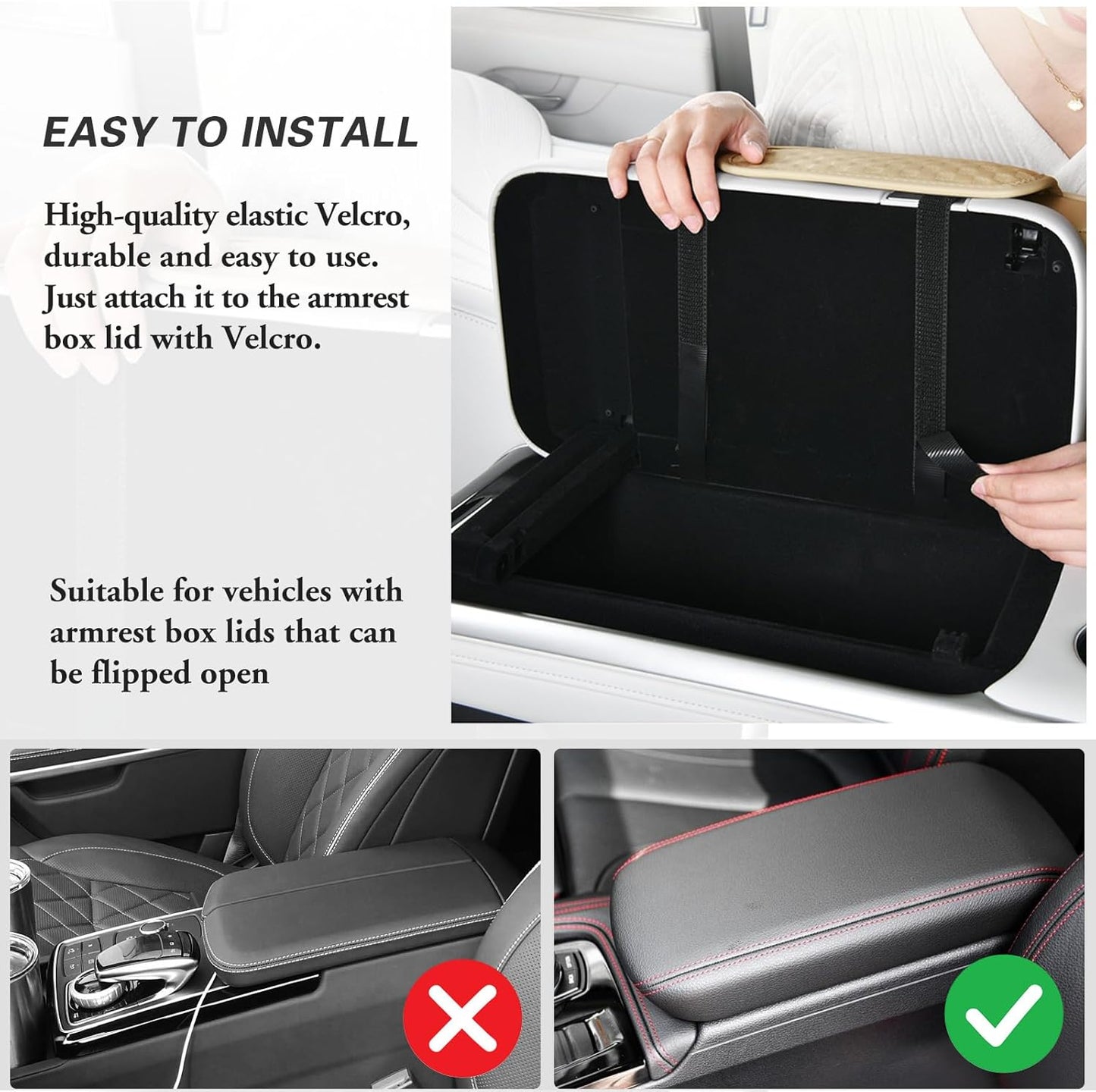 Car Center Console Cover, Armrest Cover for Storing Water Cups, Tissues, Cards, and Phones, 4-in-1 Center Cover with Soft Leather and High Resilience Memory Foam (Light Beige)