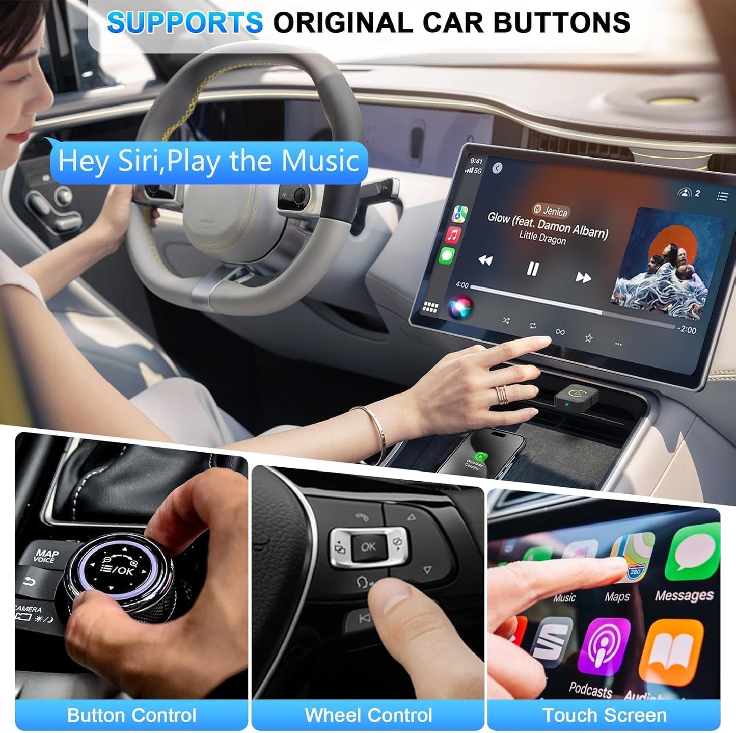Mini Wireless CarPlay and Wireless Android Auto Adapter 2025 for iPhone/Android, Carplay Wireless Dongle Plug and Play Low Latency Converts Wired to Wireless CarPlay for Cars 2016+, USB/USB-C