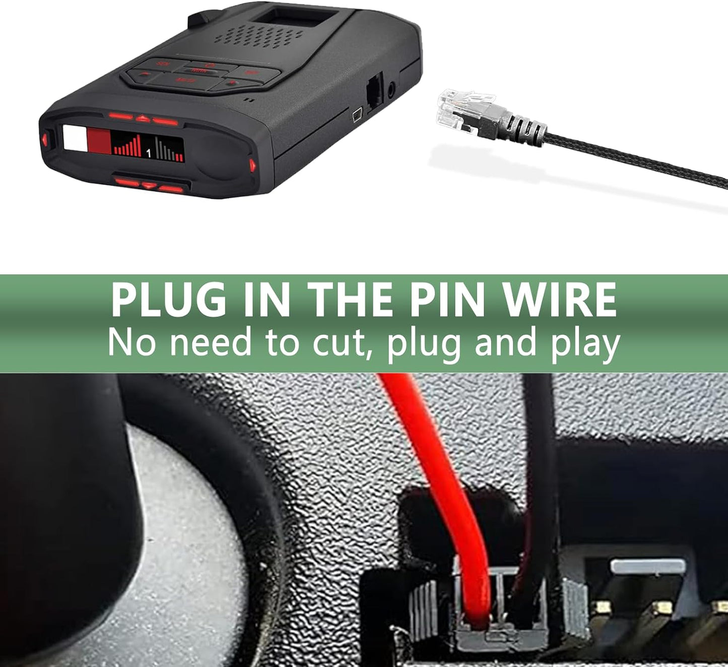 Radar Detector Rearview Mirror Mounting Bracket,13.8" Radar Detector Hard Wire Power Cord Mirror Wire Plug,with Braided Set of 3 (for Radar with EZ Magnetic Connection)