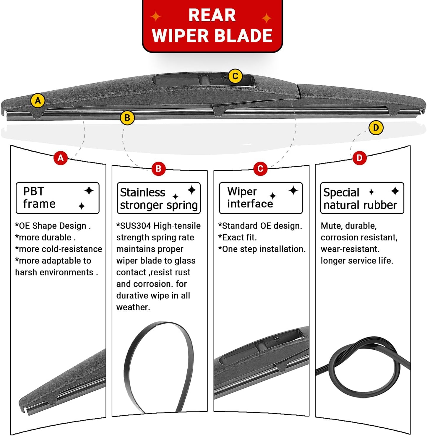 Windshield Wiper Blade Set Replacement for 2011-2013 Infiniti QX56/2014-2018 Infiniti QX80 and Rear Windshield Wiper Blade-24"/19"/10" (Set of 3) U/J HOOK