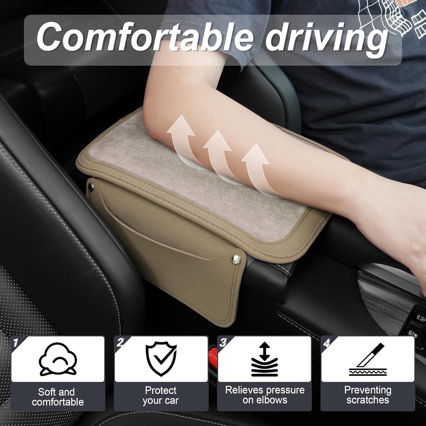 SINGARO Car Leather Center Console Cover with 2 Storage Bags, Universal Furry Fluffy Car Armrest Seat Box Pad, Comfortable Car Interior Accessories, Fits for Most Vehicles (White)