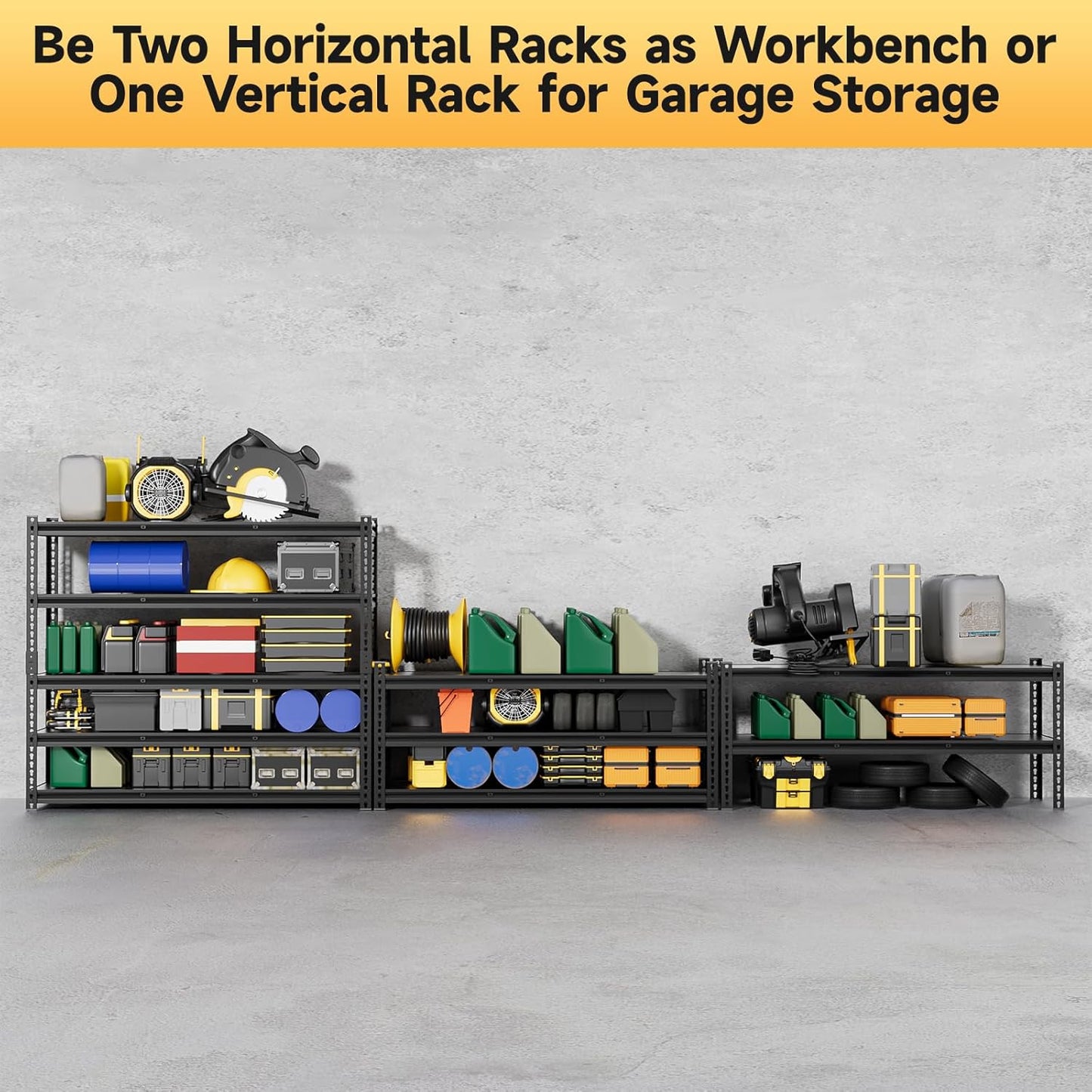 5-Tier 60”D X 20”W X 72”H Garage Shelving Heavy Duty 3000LBS Shop Shelves Heavy Duty Adjustable Unit Rack Metal Rack (Black)