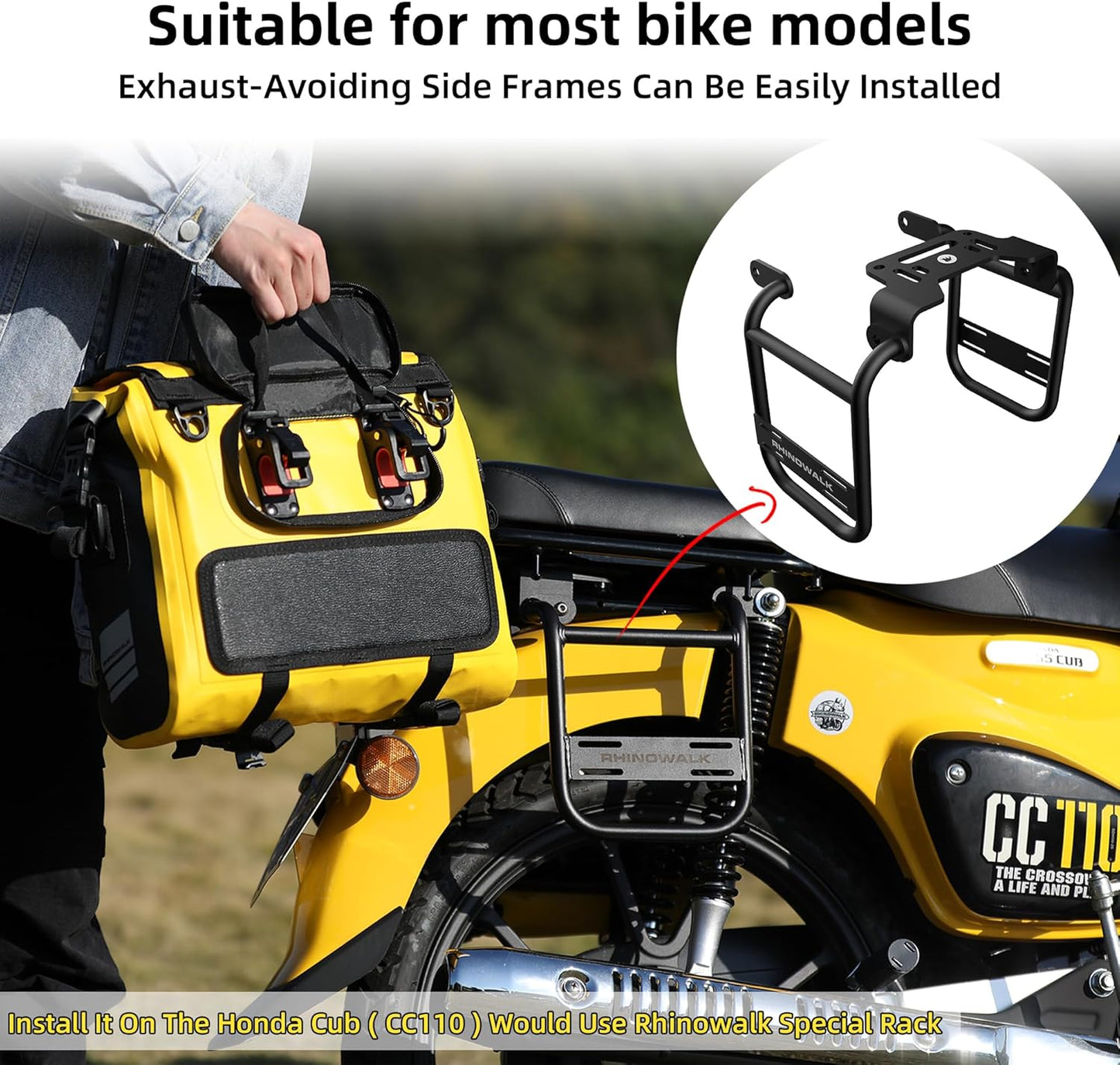 Rhinowalk Motorcycle Saddlebags, Waterproof Quick Release 15L Single Side Hanging Bag Motorcycle Accessories