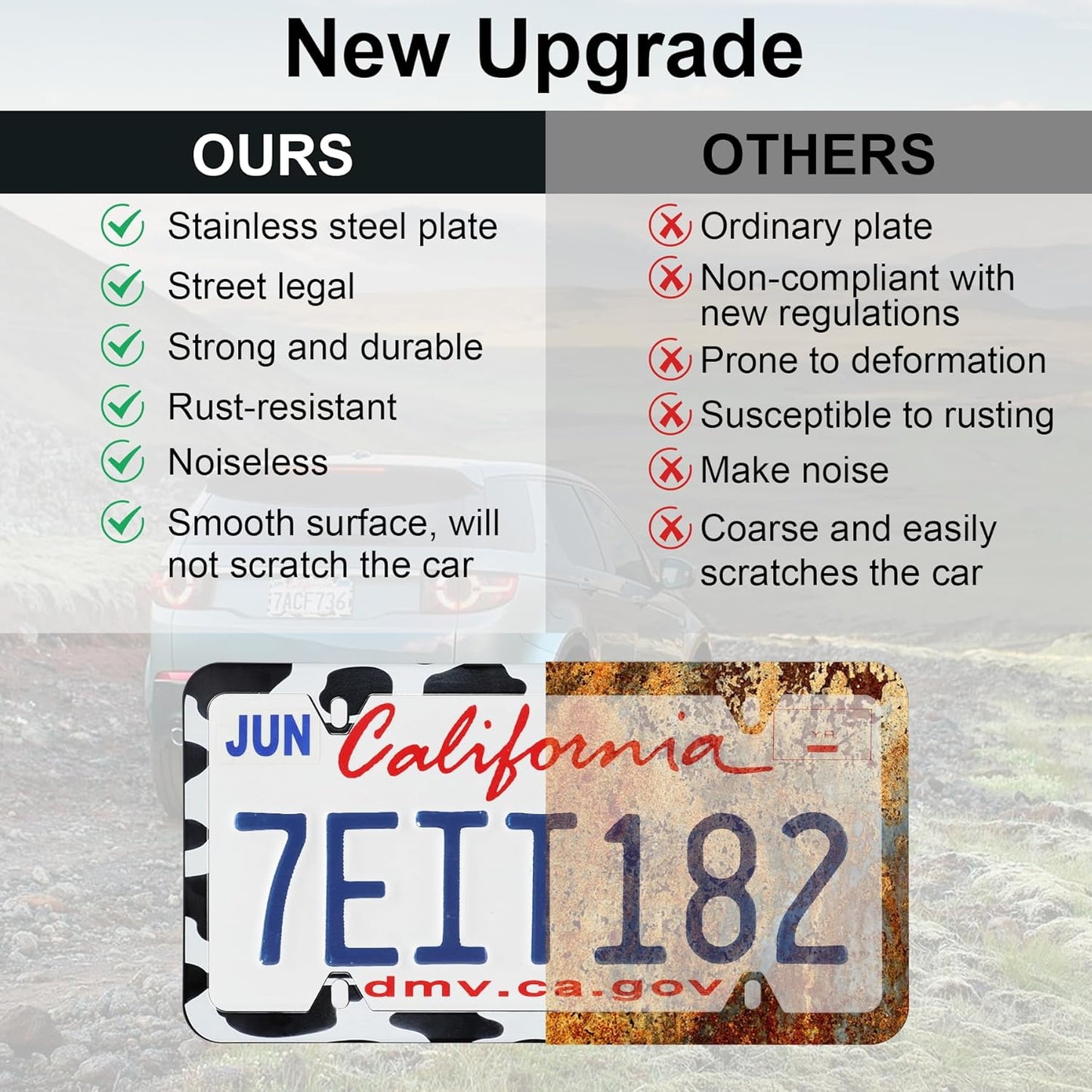 LivTee 4 Holes Stainless Steel License Plate Frames, 2 PCS Car Licence Plate Covers, Automotive Exterior Accessories Slim Design with Bolts Washer Caps for US Vehicles, Cow Spot