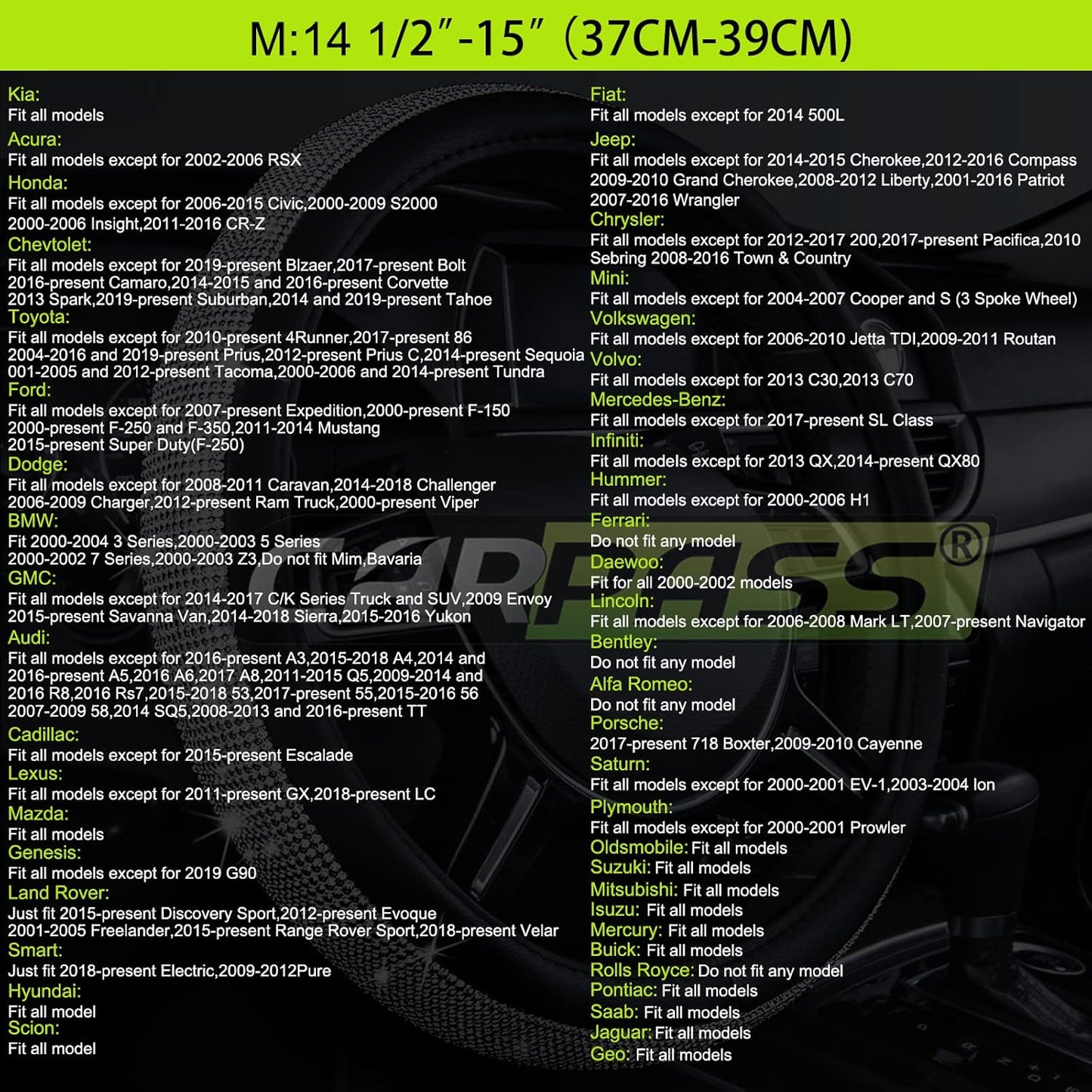 CAR PASS Line Rider Microfiber Leather Sporty 14.5-15 inch Steering Wheel Cover Universal Fits for 95% Truck,SUV,Cars, Anti-Slip Safety Comfortable Design (Black Reflective)