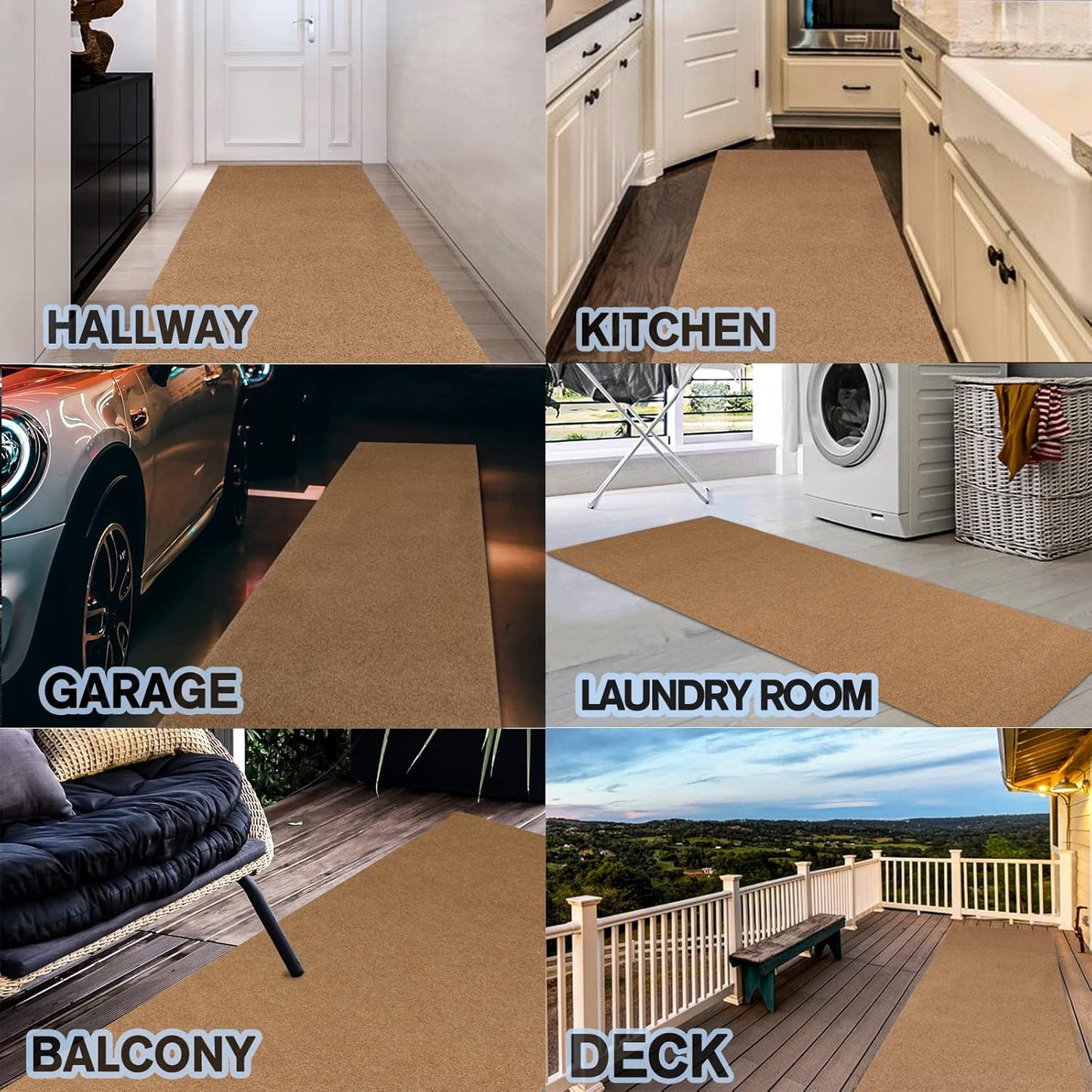 Custom Size Backed Non-Slip Area Rugs Runner, Easy Clean, Waterproof Runner Rugs for Hallway Entryway, Kitchen, Laundry, 3FT x 15FT, Beige