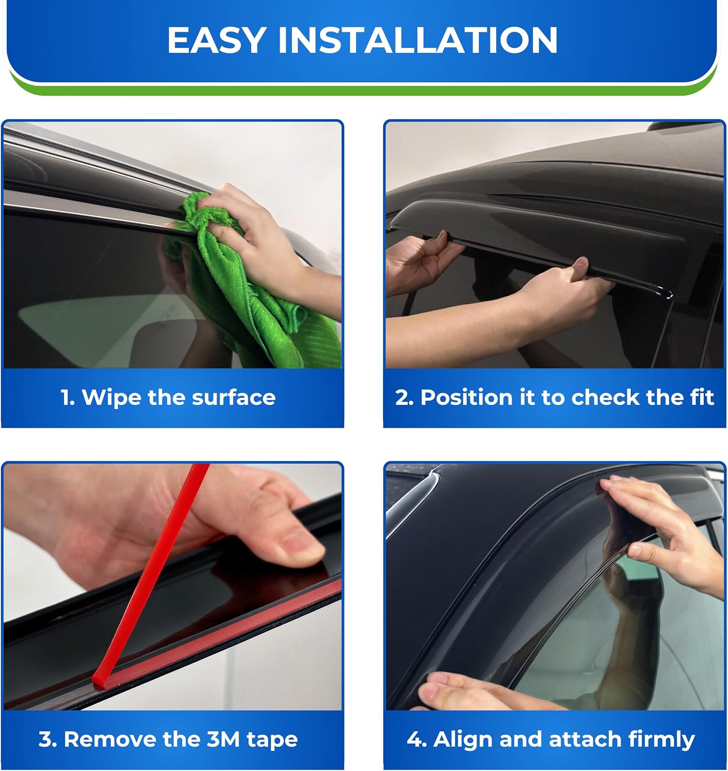 KPY Window Visor Compatible with Ford Edge 2007-2014 & Lincoln MKX 2007-2015, 4PC Rain Guard Side Window Vent Deflectors Tape-On Style, 2007 2008 2009 2010 2011 2012 2013 2014 2015