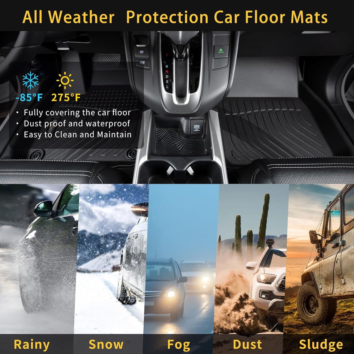 GINOWY-Floor Mats & Cargo Liner for Mitsubihi Outlander Sport 2011-2024, TPE All Weather Outlander Car Mats, Non-Slip Trunk Mat Floor Liners Waterproof Custom Fit Accessories Mats Black