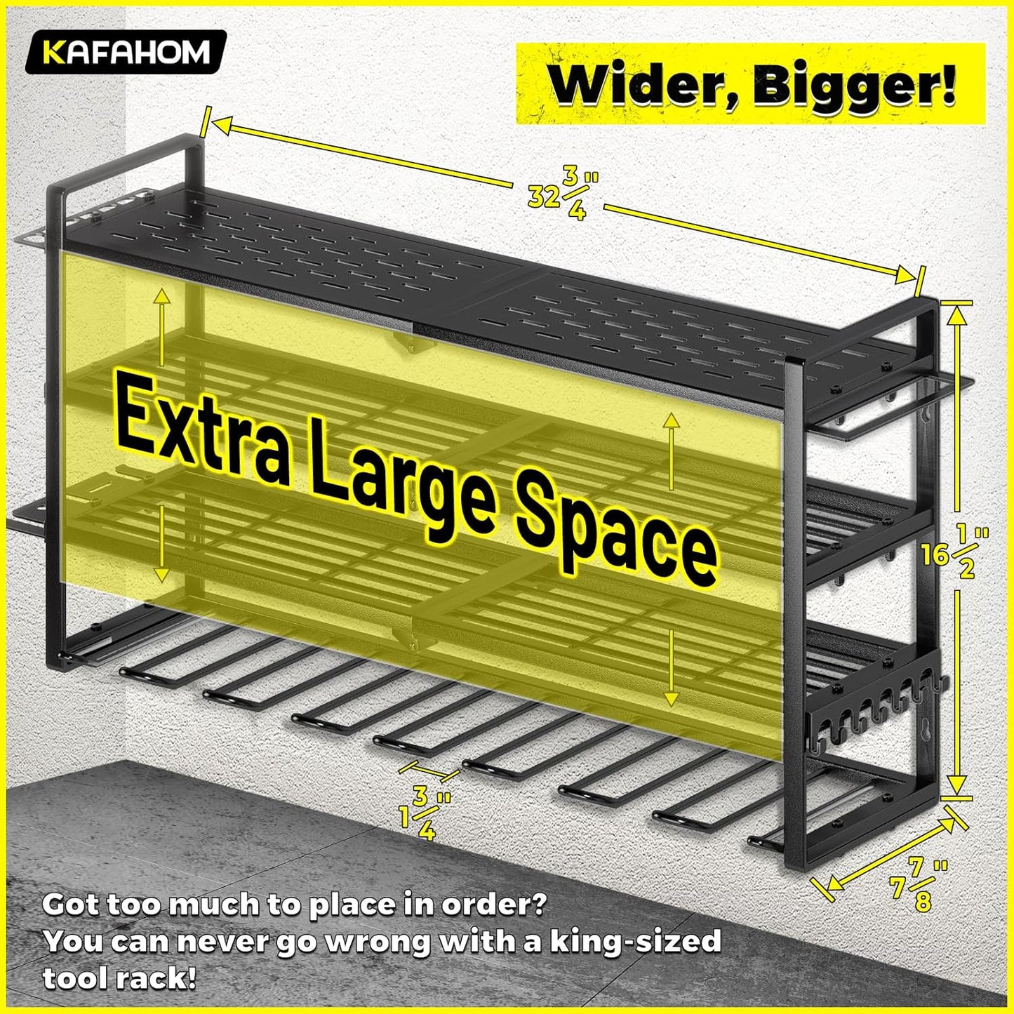 KAFAHOM Power Tool Organizer-8 Drill Holder Wall Mount,Tool Organizer and Storage rack for Garage Organization, Heavy Duty Metal Tool Shelf with Air tool/Screwdriver/Hammer/Plier Holder