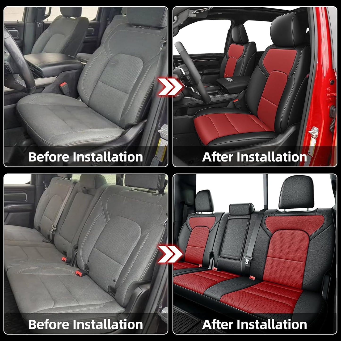 AOMSAZTO Seat Covers for Ram 2500: 2019 2020 2021 2022 2023 2024 2025 Custom Fit Car Seat Covers Full Set (Black+Red)