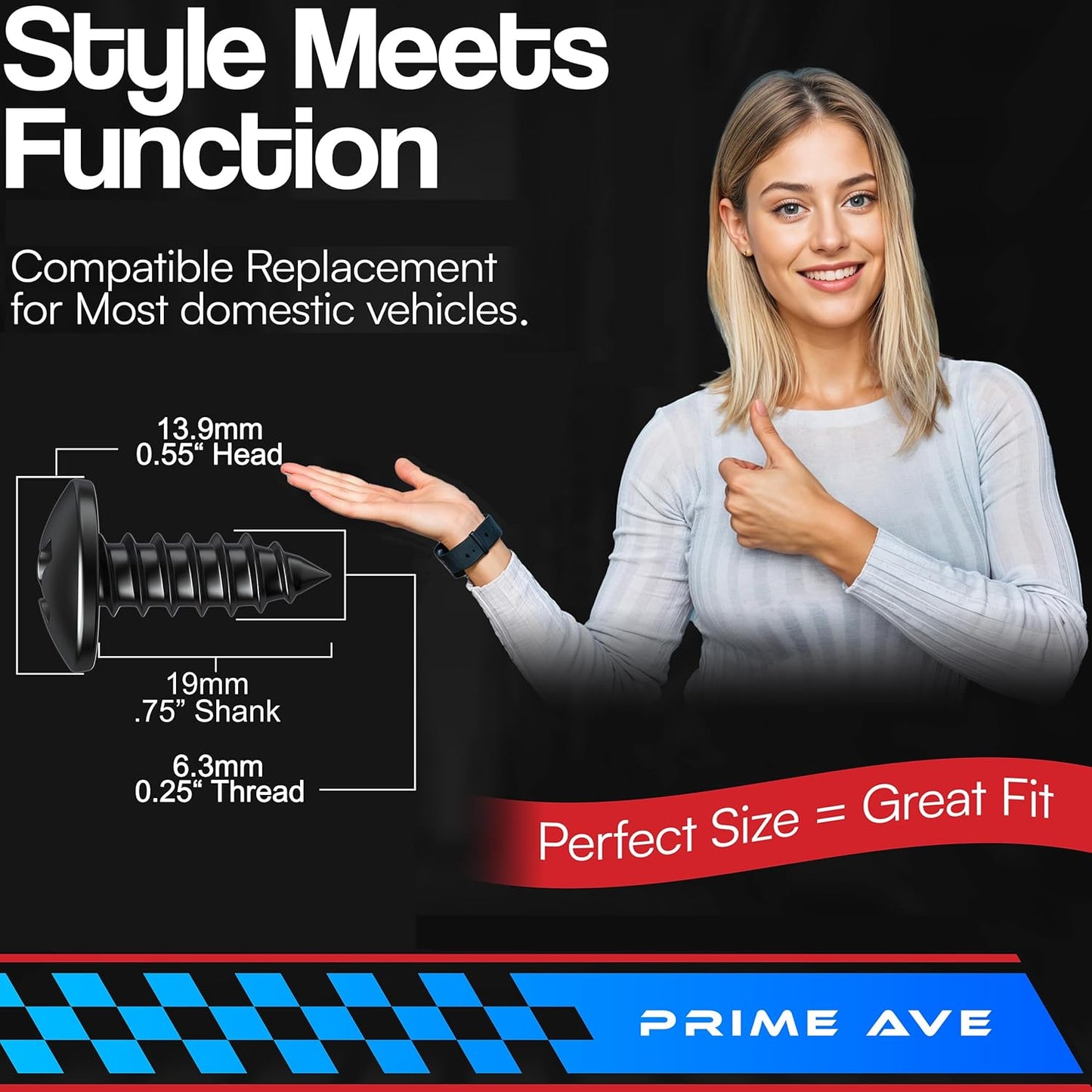 Black Oxide Stainless Steel License Plate Screws for License Plates, Frames, Covers - Durable & Rust Proof Licence Plate Screw Set for Front/Rear - Compatible with Ford Lincoln (Pack of 8)