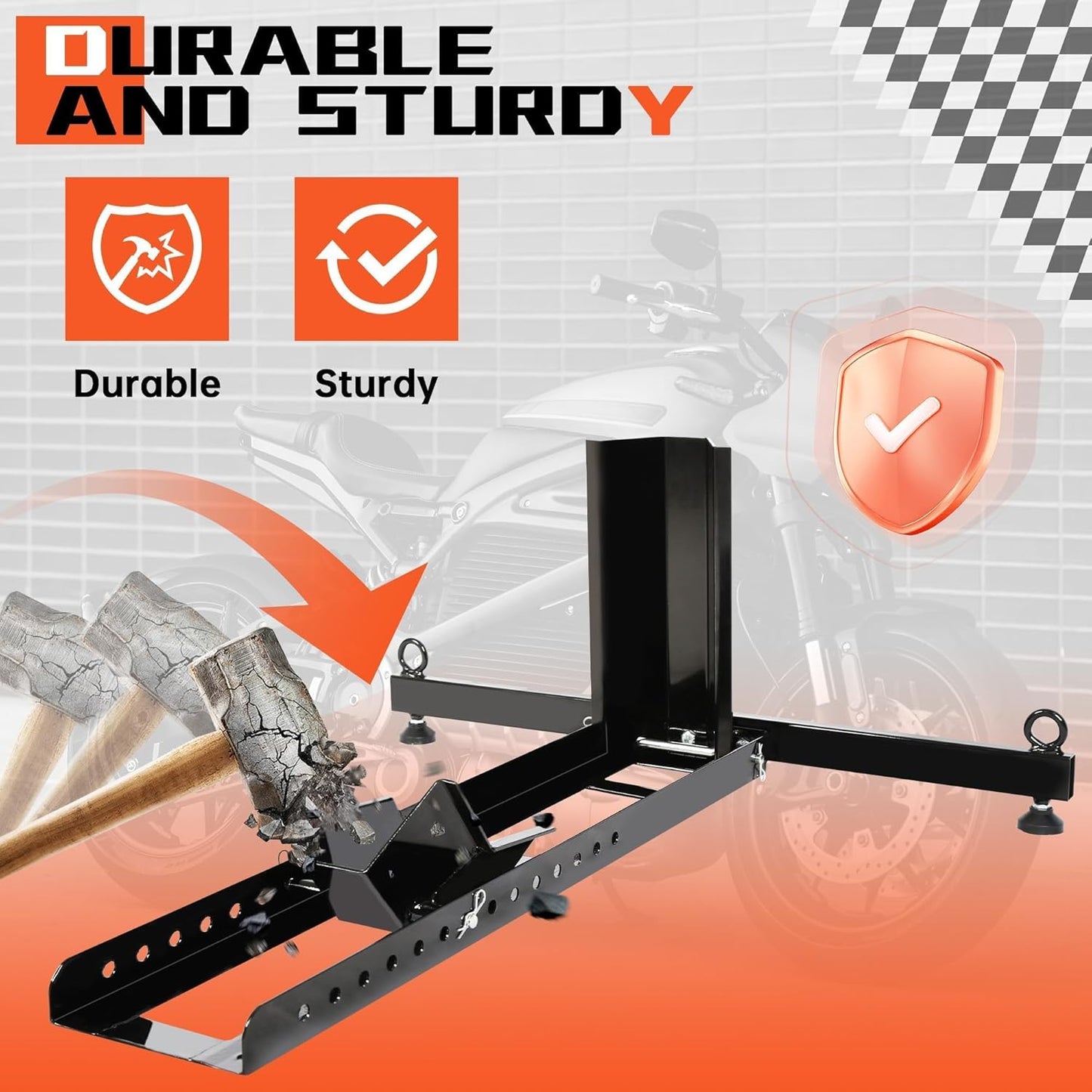 ECOTRIC Motorcycle Wheel Chock Stand Upright 1800lb Capacity, Adjustable Motorcycle Front Tire Stand Chock for Trailer Truck Garage Fit for Most Motorcycles Tire Size 15"-22" Wheels