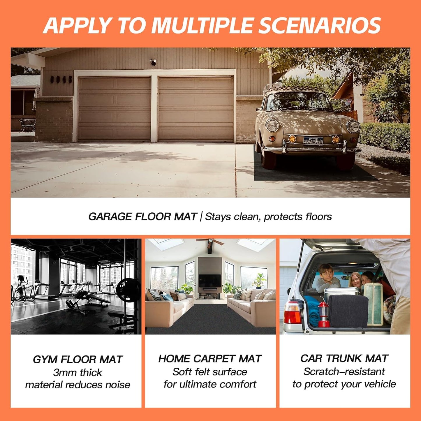 36"x60" Garage Floor Mat & Oil Spill Mat, Heavy Duty Under Car Mat for Garage & Driveway, Protects Against Oil, Chemicals & Stains with TPE Anti-Leak Backing, Reusable & Washable