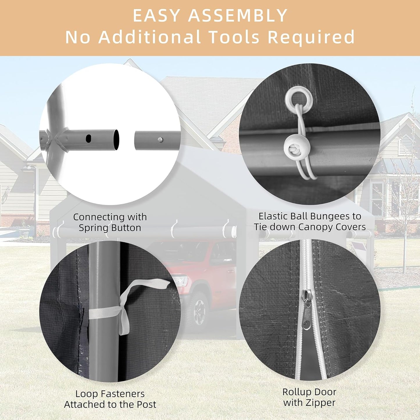 JY QAQA 10x20 FT Heavy Duty Carport with Removable Side Walls and Doors, Portable Garage with Roll-Up Window and Sandbags, Car Canopy with All-Season Tarp for Cars, Trucks, Boats, Grey