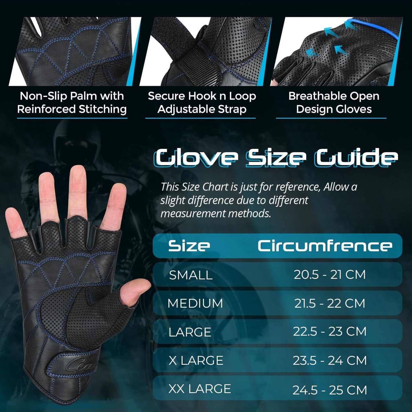 aasportx Motorcycle Gloves - Men's Leather Motorbike Gloves with Touchscreen Function - Non-Slip Pads for Men & Women