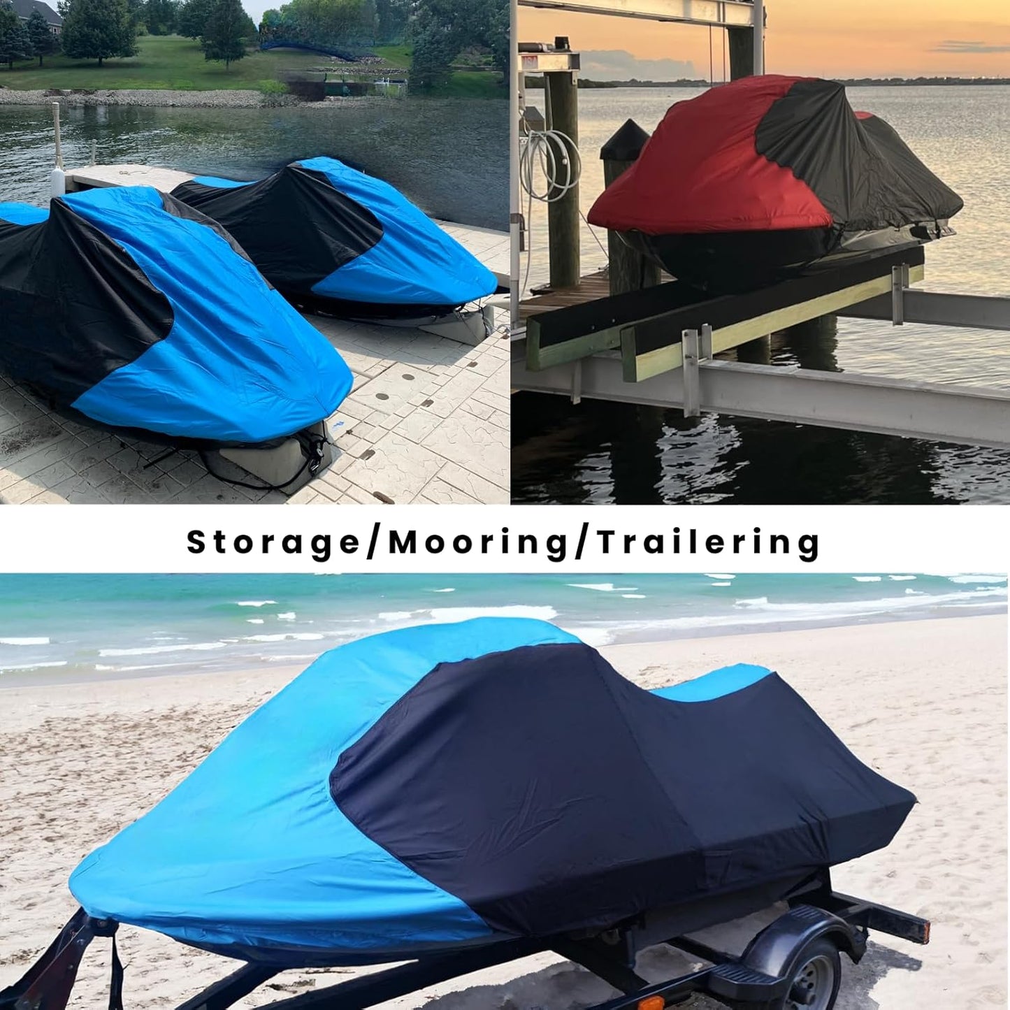 Trailerable Jet Ski Cover, Waterproof Marine Grade 600D Heavy Duty Polyester PWC Cover Burgundy/Black Fits from 96"-102" 1 Seater