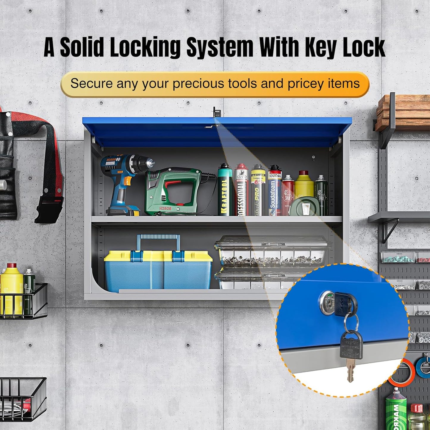 Metal Wall-Mounted Storage Cabinet Tool Chest - 22" H Steel Garage Cabinet With Lockable Door - Utility Trailer Rack Assembly Required