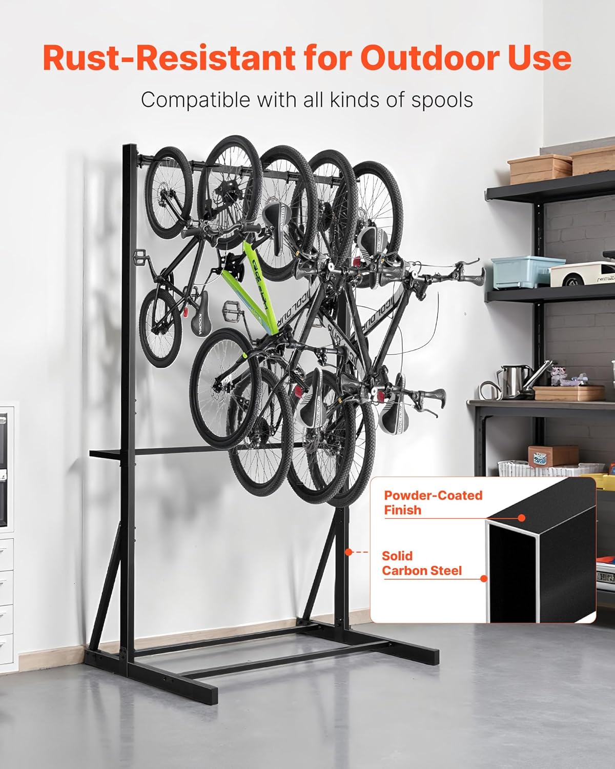 VEVOR Bike Rack, 300LBS/136KG Capacity for up to 5 Bikes, Freestanding Bike Storage Rack, Carbon Steel Vertical Bicycle Stand for Home, Yard, Garage, Living Room, Indoor/Outdoor Bicycle Storage Stand