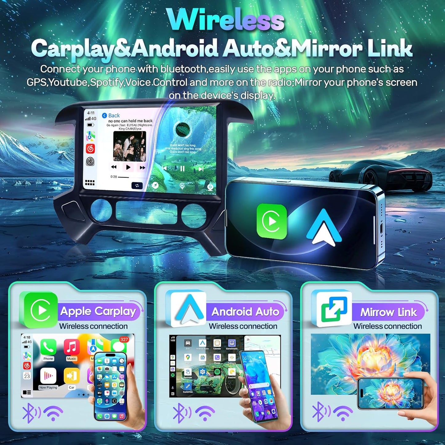 13.1 Inch 8 Core Car Radio for Chevy Silverado GMC Sierra 2014-2018 5Ghz WiFi IPS Touch Screen Silverado Stereo Wireless CarPlay Android Auto BT GPS FM/RDS Backup Camera MIC 4+64G,Black