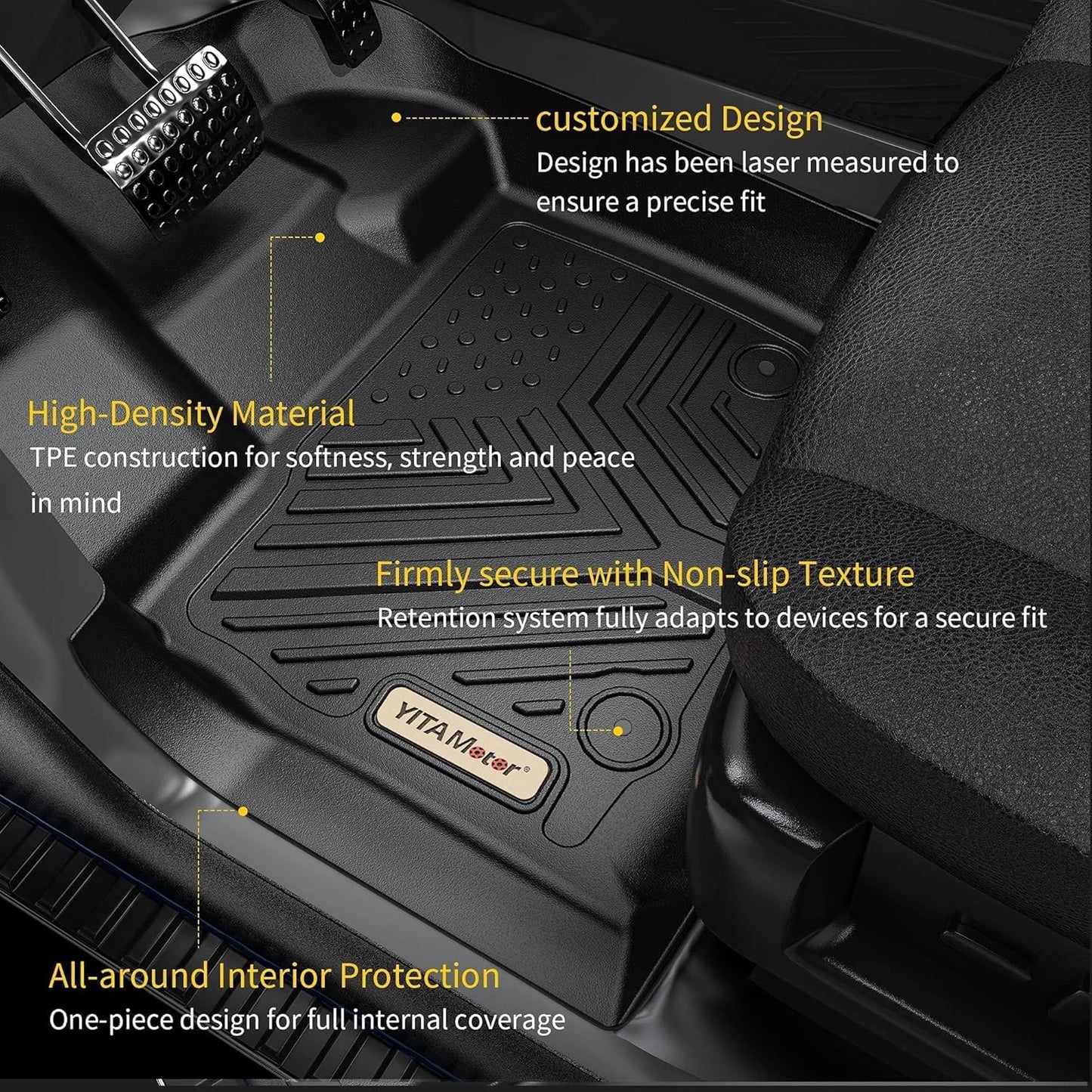 YITAMOTOR Floor Mats Set Fits for Chevrolet Equinox 2018-2024, Custom Fit Front & 2nd Seat Cargo Liner Set - Black TPE All-Weather Guard