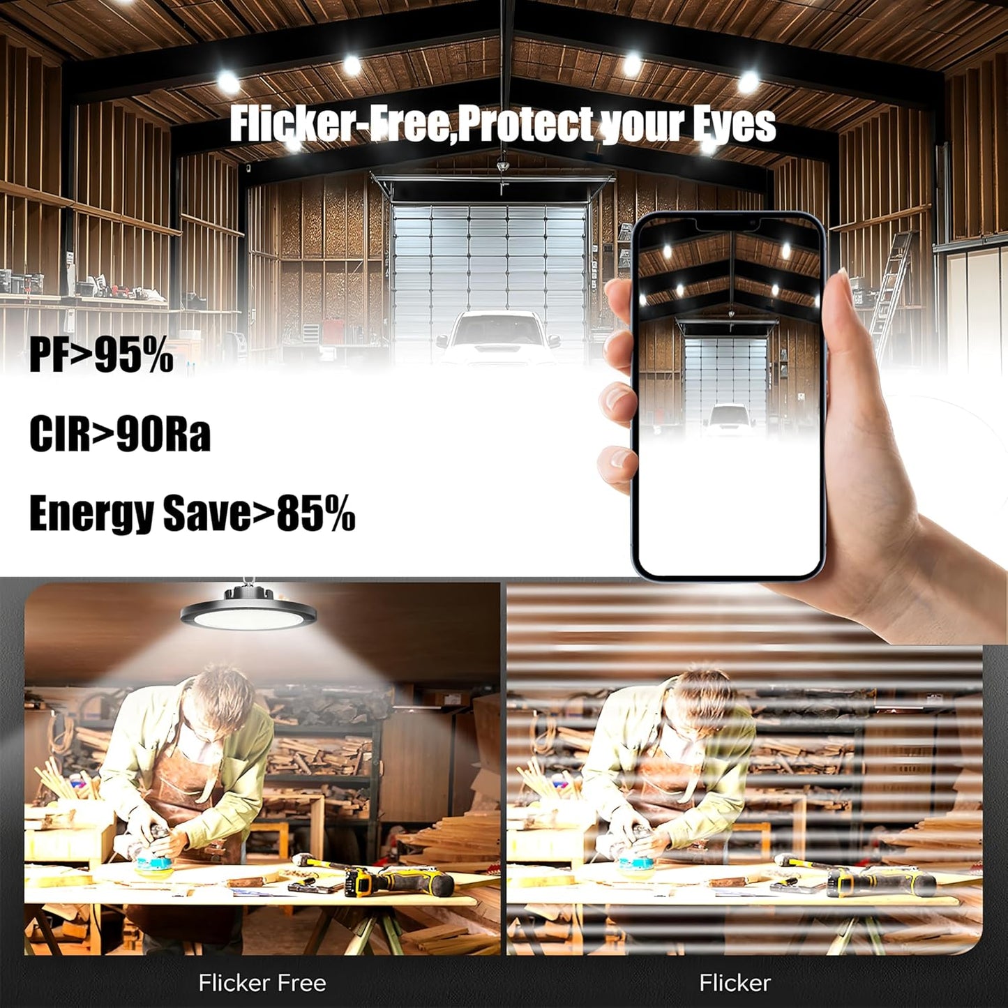 250W UFO LED High Bay Light,30000lm 6000K Daylight 2500W Equivalent with US Plug Cable LED Garage Lights Commercial Warehouse Area Light Workshop Garage Factory Lowbay Area Lighting