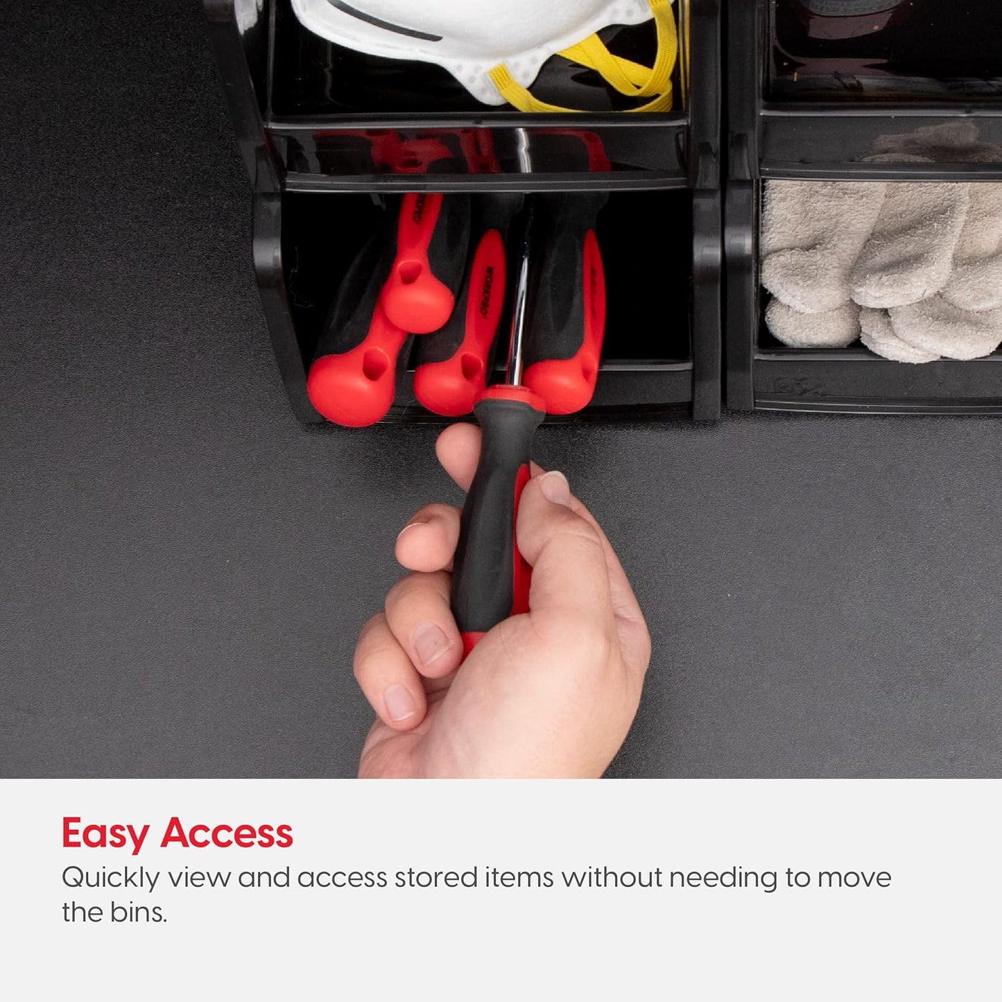 IRIS USA Plastic Shelf Bins Stackable Open Front Storage Bins Plastic Hanging Organizer Bin Caddy Basket for Hardware Crafts, Small Parts, Nuts and Bolts, Tool Storage - Large Black 8 Pack