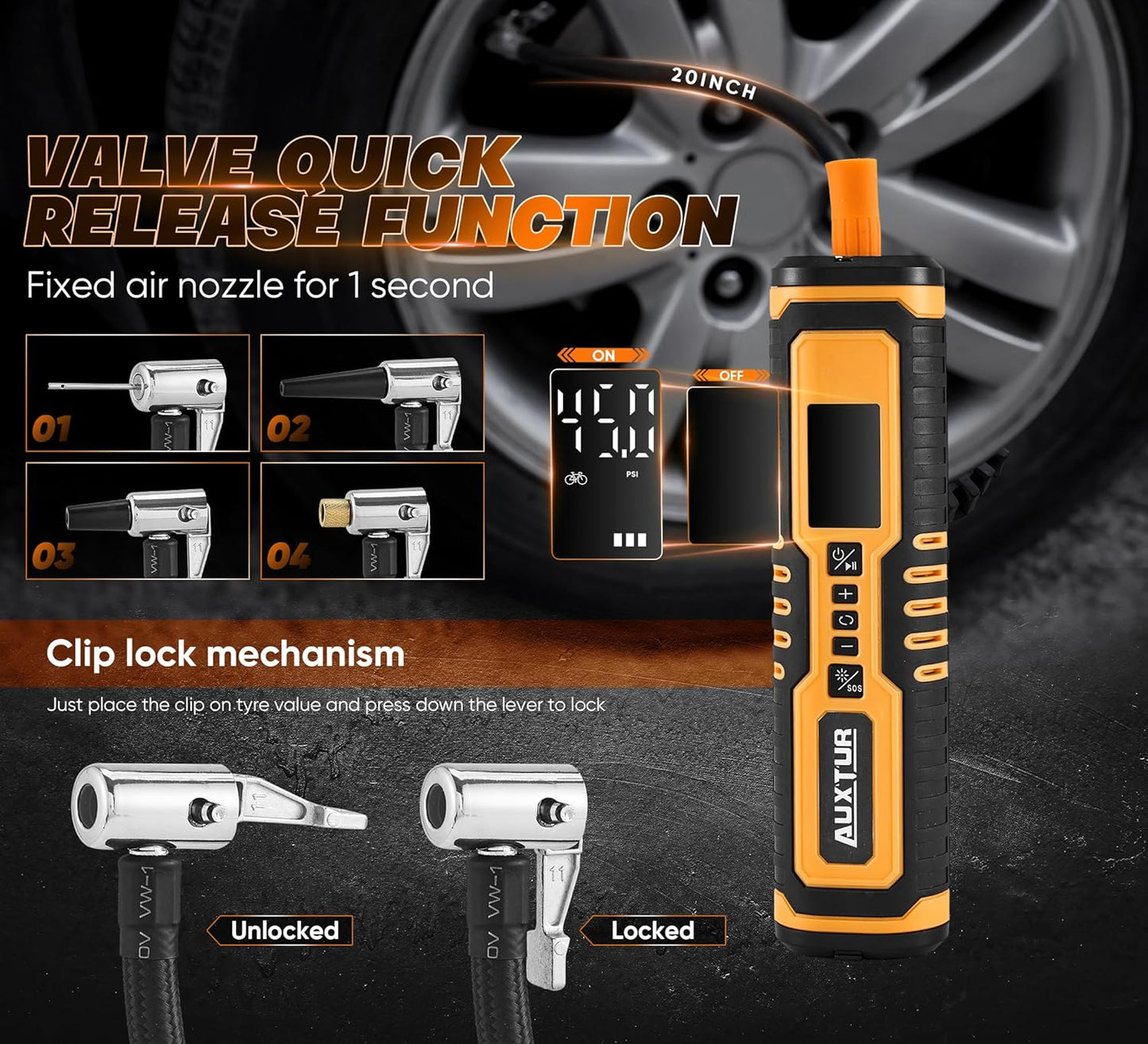 Cordless Tire Inflator for Car with 3 Light Modes and Automotive Power Cords, Electric Air Pump(Type-C) (150PSI)(6000mah Battery), Digital Air Compressor for Motorcycle, Bike, Truck and Ball