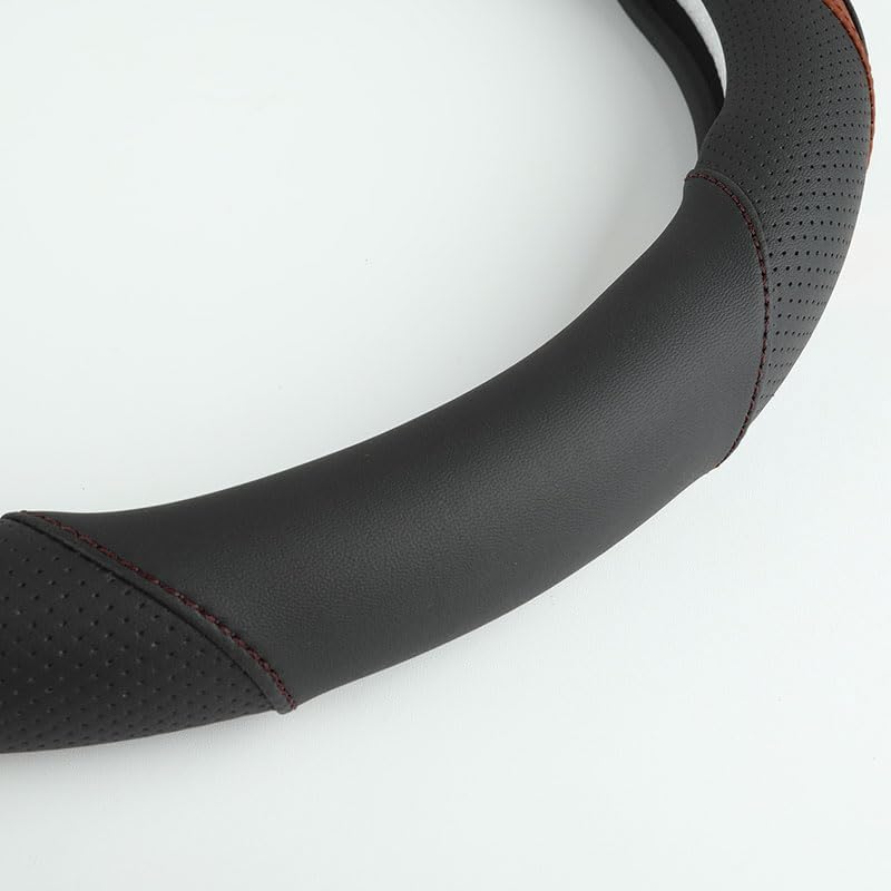 Car Steering Wheel Cover, Leather Steering Wheel Cover Brown Universal 14.5-15 Inch Microfiber Leather Anti-Slip Breathable Auto Steering Wheel Covers for Men Women (Black&Brown)