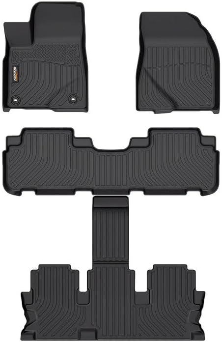 Binmotor-TPE Floor Mats for Toyota Highlander 2014-2019 7 & 8 Seats, All Weather Protection Heavy Duty Automotive Car Floor Liners, Full Set for Highlander Accessories Car Mats-Black