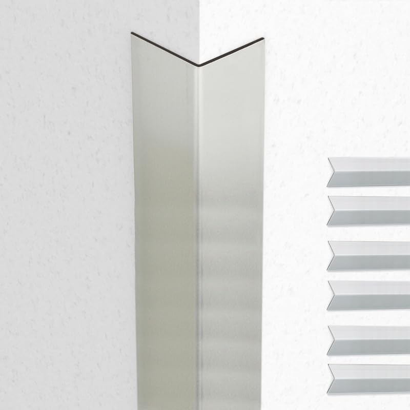 Proflex Wall Corner Protector - Pack of 6 Self Adhesive Corner Guards for Walls Edge Protection - 1-1/2 inch x 36 inch, Brushed Aluminum – Easy to Apply – No Tools Needed