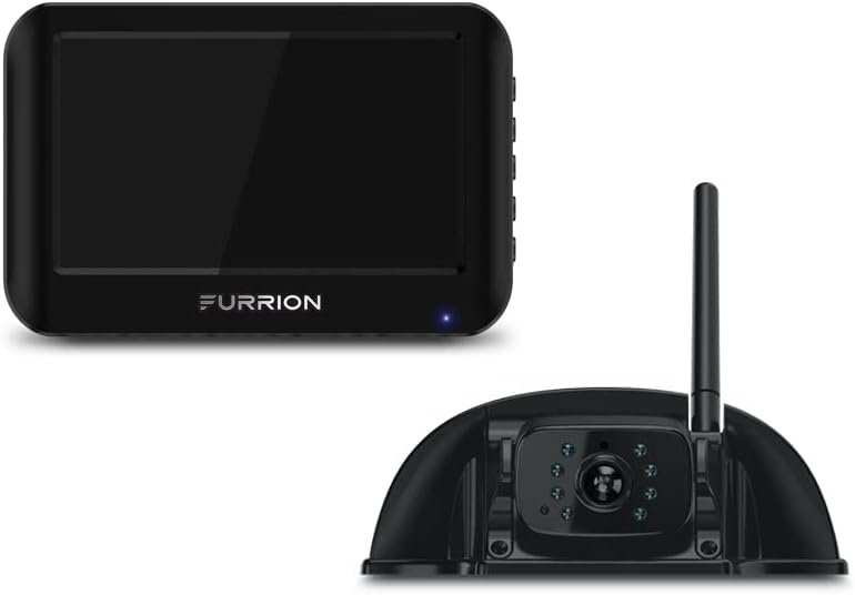 Furrion Vision S Wireless RV Backup Camera System with 5-Inch Monitor, 1 Rear Sharkfin, Infrared Night Vision, Wide-Angle View, Hi-Res, IP65 Waterproof, Motion Detection, Microphone - FOS05TASF