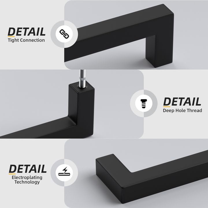 goldenwarm 10 Pack 5 Inch Black Cabinet Handles - Matte Black Drawer Pulls Stainless Steel - 128mm Cabinet Hardware Square Bar Modern Cabinet Pulls for Kitchen Bathroom Cupboard
