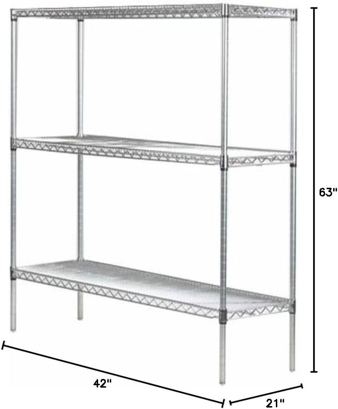 Omega 21" Deep x 42" Wide x 63" High 3 Tier Chrome Starter Shelving Unit