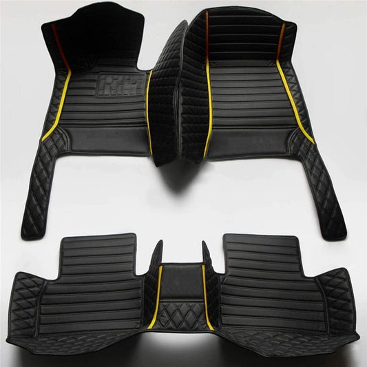 Custom Car Floor Mat Compatible with BMW Mercedes-Benz Toyota Cadillac Lexus Honda Infiniti Nissan Hyundai Kia Audi All Models Cars Sedans SUVs Automotive Mats (Black and Yellow bar)