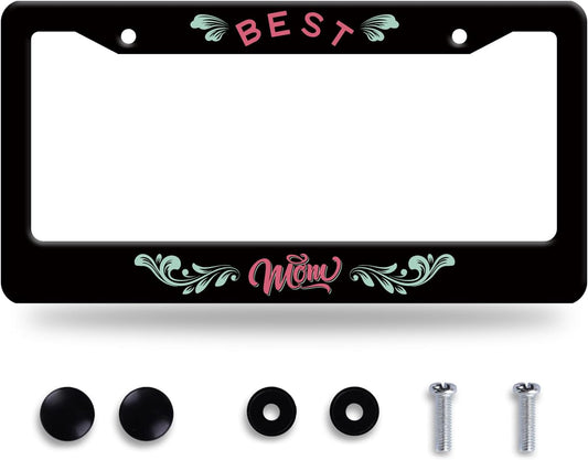 Best mom License Plate Frame Love mom License Plate Frames Stainless Steel Accessories Cars Decor with 2 Holes and Screws Fits Standard US CA Vehicles Size 12.2 x 6 Inches