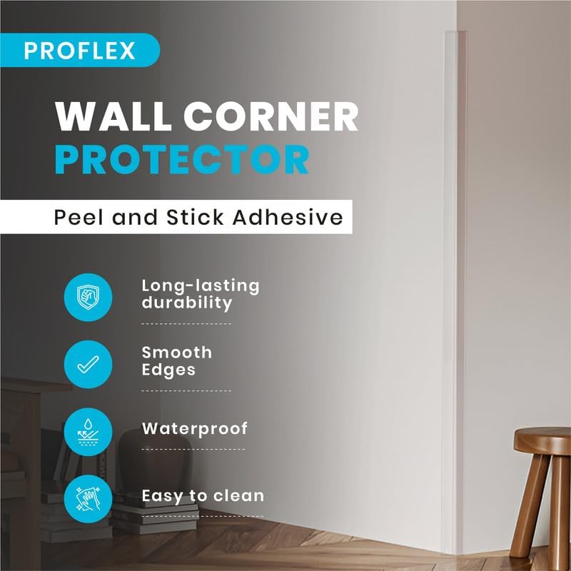 Proflex Wall Corner Protector - Pack of 6 Self Adhesive Corner Guards for Walls Edge Protection - 1 inch x 60 inch, Clear – Easy to Apply – No Tools Needed