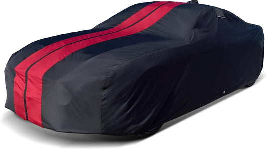 iCarCover Custom Car Cover for Pontiac Ventura (1960-1961) Waterproof All-Weather Rain Snow UV Sun Protector Full Exterior Indoor Outdoor Car Cover (Stripe - Black/Red)