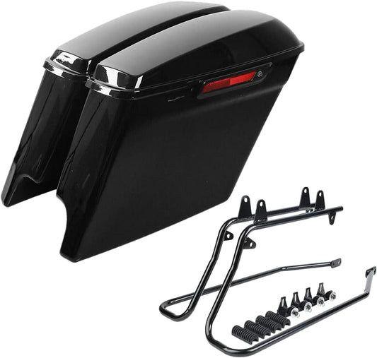 XFMT Vivid Black 5" Stretched Extended Saddlebags Hard Saddle Bags W/Black Latches & Conversion Bracket For Harley Softail Heritage Deluxe 1984-2017