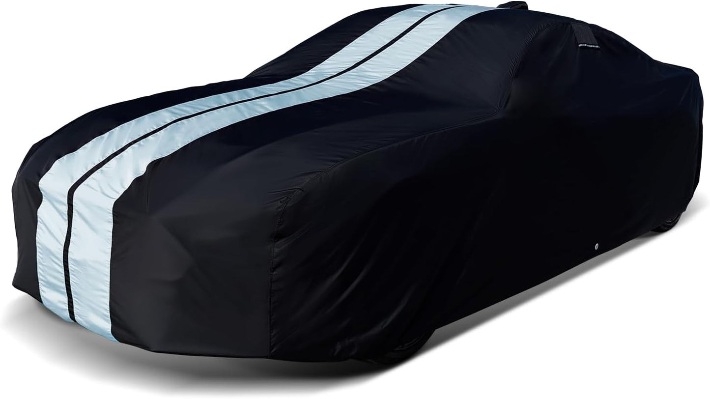 iCarCover Custom Car Cover for Pontiac Catalina (1959-1970) Waterproof All-Weather Rain Snow UV Sun Protector Full Exterior Indoor Outdoor Car Cover (Stripe - Black/Gray)