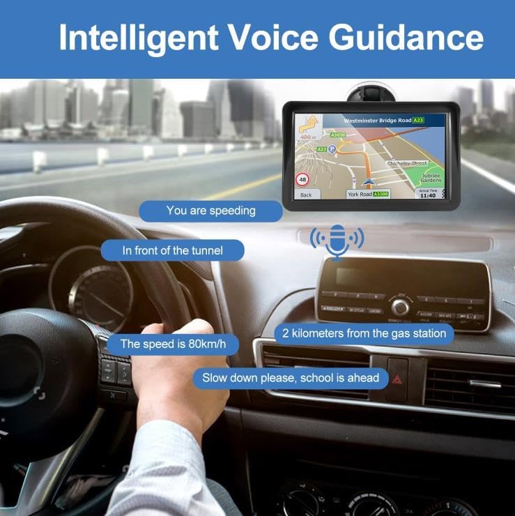 Car GPS Navigation, 2025 Map 9 inch Touch Screen Car GPS Navigation System, Voice Turn Direction Guidance, Support Speed and Red Light Warning(Free Update Lifetime Map)