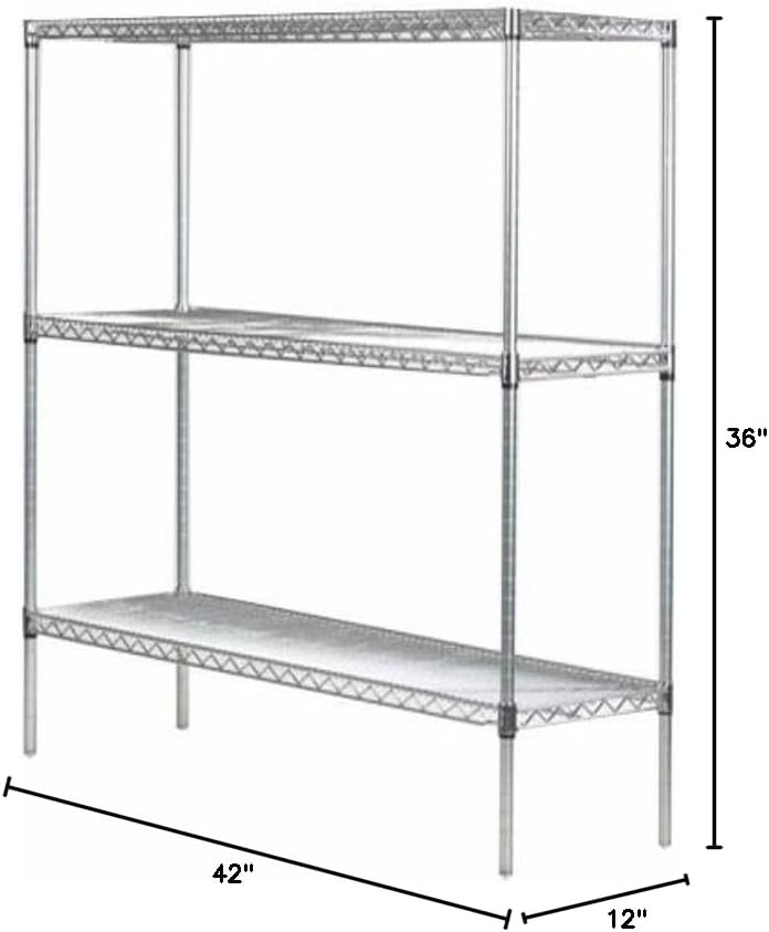 Omega 12" Deep x 42" Wide x 36" High 3 Tier Chrome Starter Shelving Unit