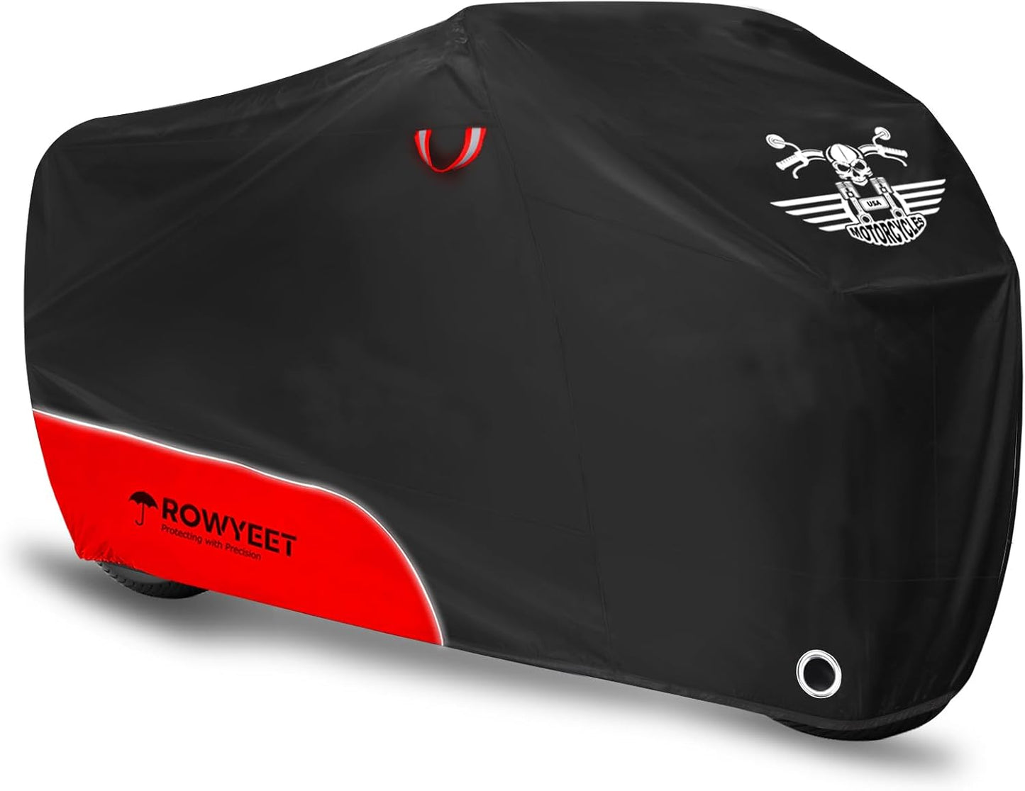 Motorcycle Cover Waterproof Outdoor Storage with Lock-Holes, Storage Bag & Night Reflective Design, Heavy Duty Protection Powersports Vehicle Covers Fits up to 96.5"-116" (420D Red, 96.5")