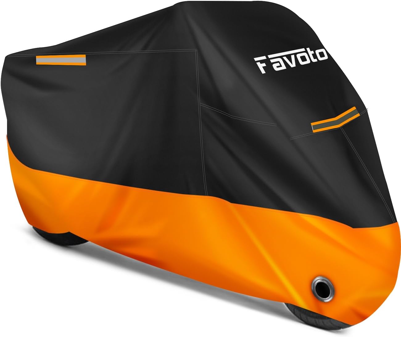 Favoto Motorcycle Cover Universal Heavy Duty Oxford Fabric with Lock-Hole 3 Night Reflectors Windproof Buckles Carrying Bag Waterproof Rain Dust Sun Outdoor Protection, Black-Orange, 104 inch