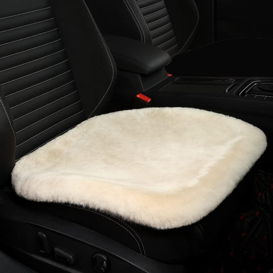 LLB Genuine Sheepskin Car Seat Cushion Seat Covers for Cars Trucks SUV Comfort Seat Protector Pad for Car Driver Seat Car Accessories for Women Office Chair Car Decor (Pearl, Front Seat Cushion-1 Pc)