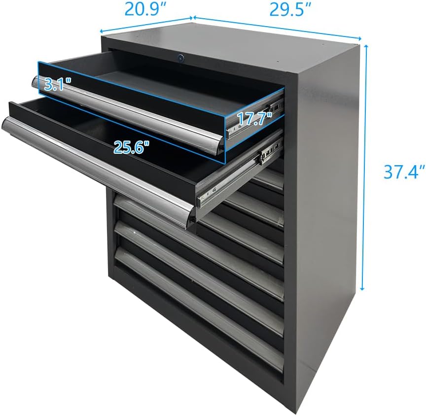 JZD Garage Cabinet System, Tool Storage Cabinets Set with Wooden Tabletop, for Workshop Utility Room