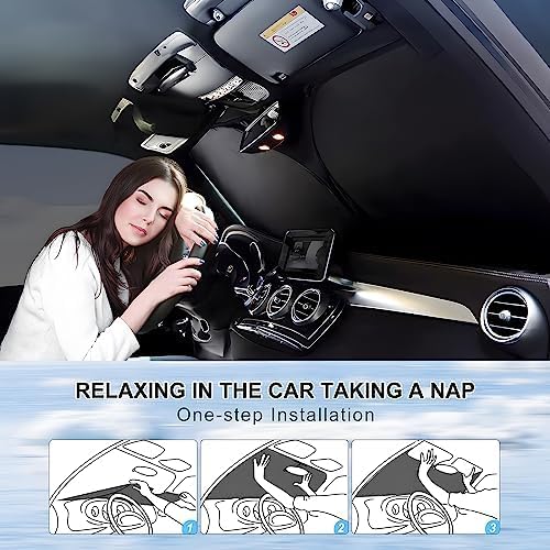 T TGBROS Compatible with 2015-2024 2025 Volvo XC90 Windshield Sun Shade Accessories Foldable Sun Shield Reflective Polyester Sun Visor Cover Block Heat and Sun Protection